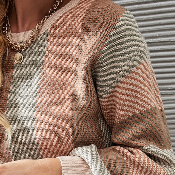 2 Piece Knit Suit Colorblock Stripe Sweater and Skirt - Picture 8 of 10